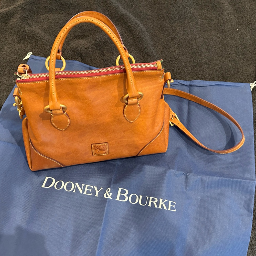 Dooney & Bourke Florentine Leather Satchel with Crossbody Strap - Natural